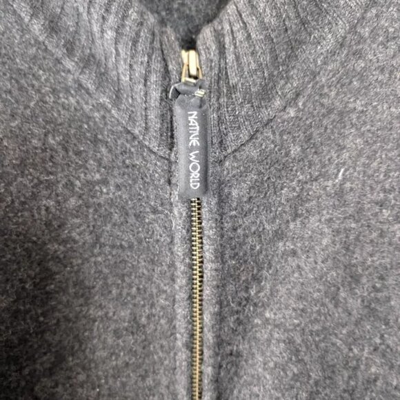 Native World Merino Wool Jacket Mens XL Charcoal Possum Fur Full Zip Pockets - Picture 8 of 12